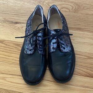 Mellow Yellow Black and Iridescent Women's Leather Flats